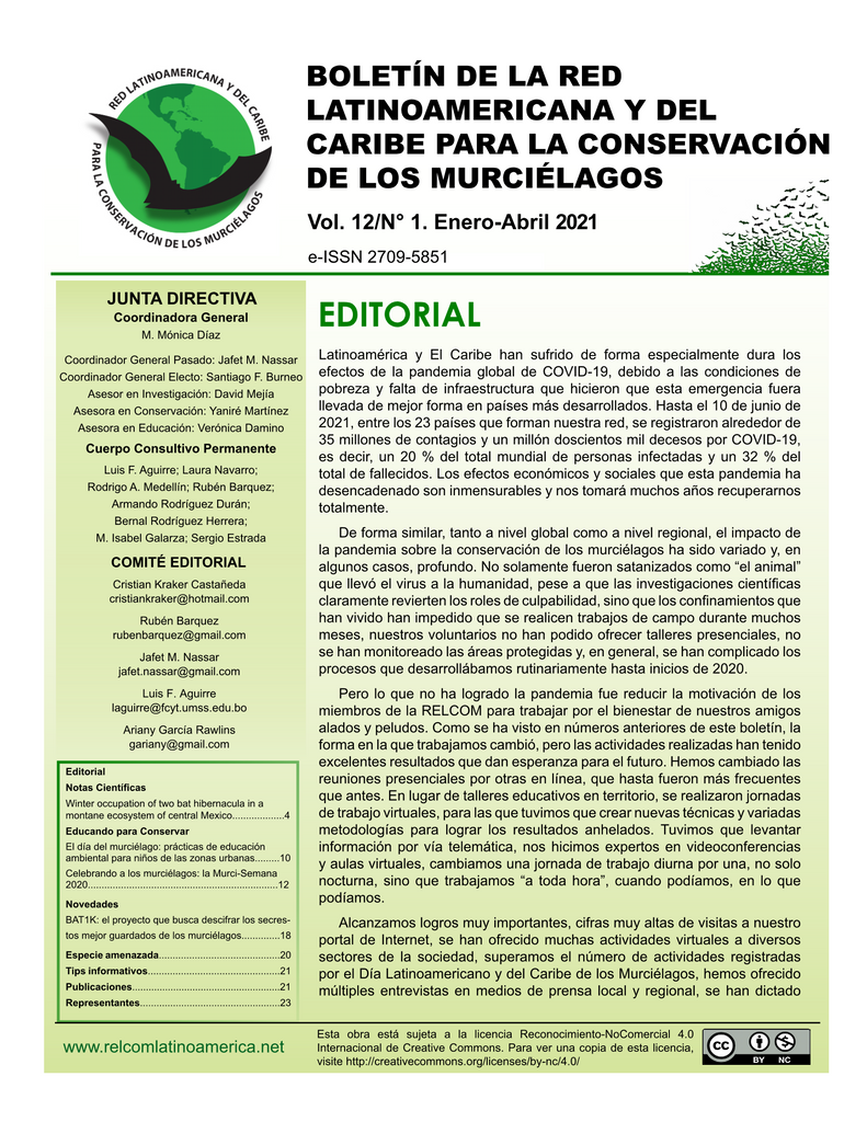 RELCOM's Latest Newsletter (Spanish  and English) Vol. 12/N°1. Enero-Abril 2021